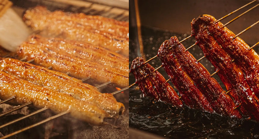 1000℃の炭火で焼き上げる特大青うなぎ