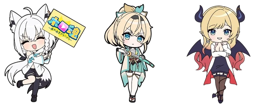 白上フブキ、風真いろは、癒月ちょこ